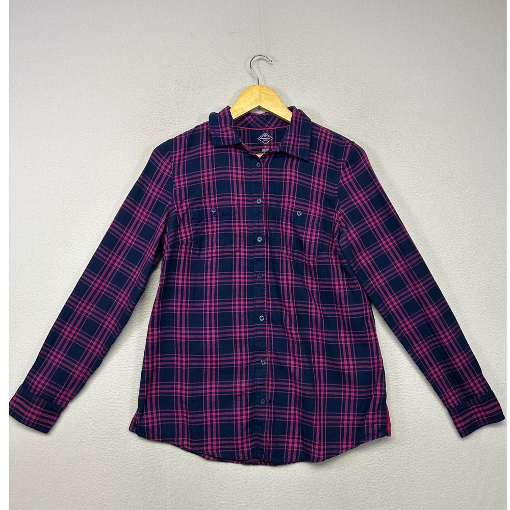 Classic Plaid St. Johns Bay Womens Small Navy Pink Cotton Button Down Flannel